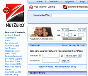 my.netzero.net home page
