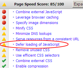 PageSpeed 1.10 results snippet