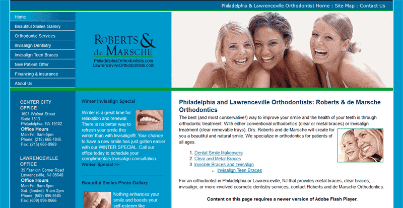 philadelphiaorthodontists.com before redesign cirka Jan. 2013