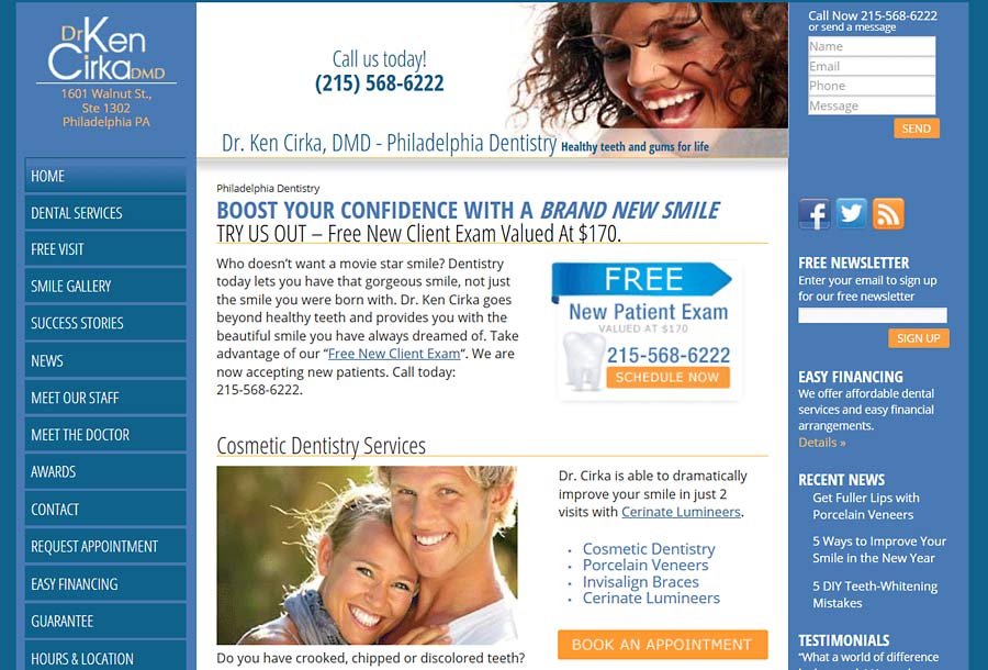 phillydentistry.com before responsive redesign