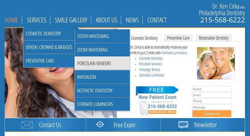 phillydentistry.com after responsive redesign expanded menus