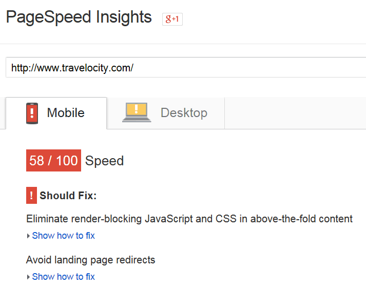 travelocity.com pagespeed mobile