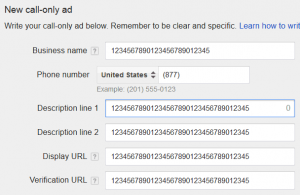 Call Only PPC Ad Text Length Limits