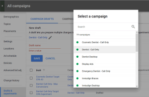 Selecting Campaign for Experiment in Adwords