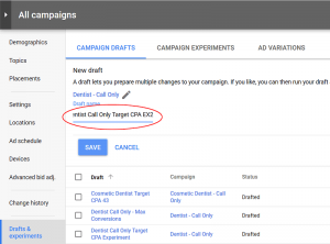 Naming a Draft in Adwords