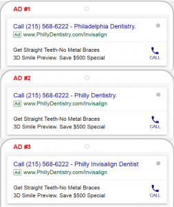 Three Call Only Ads with Different Ad Titles