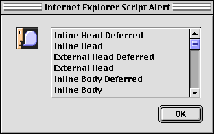 Internet Explorer 5.1.7 Mac defer test output screen shows sequential execution