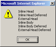 Internet Explorer 6 Windows 2000 defer test output screen shows deferred execution