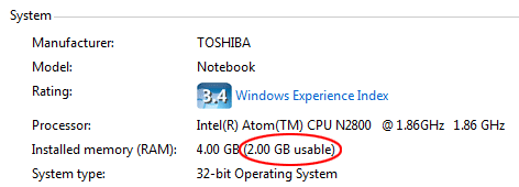 system info for toshiba NB525 4GB with Windows 7 Starter