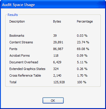 audit space usage dialog acrobat 8