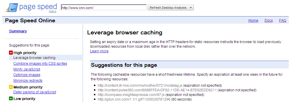 page speed online leverage browser caching