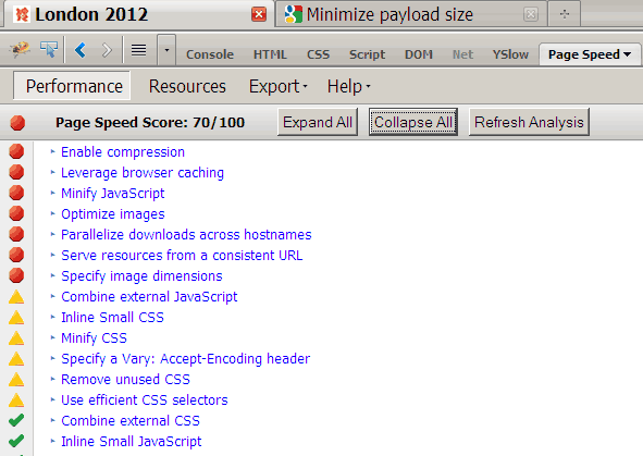 london2012.com home page page speed analysis